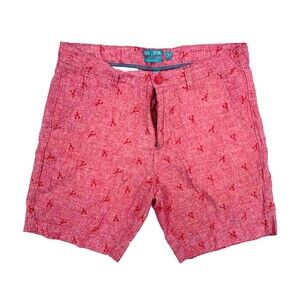 Tenth Ocean Washable Linen Shorts Sz 34 Red Lobster Print Beach Cruise Nautical